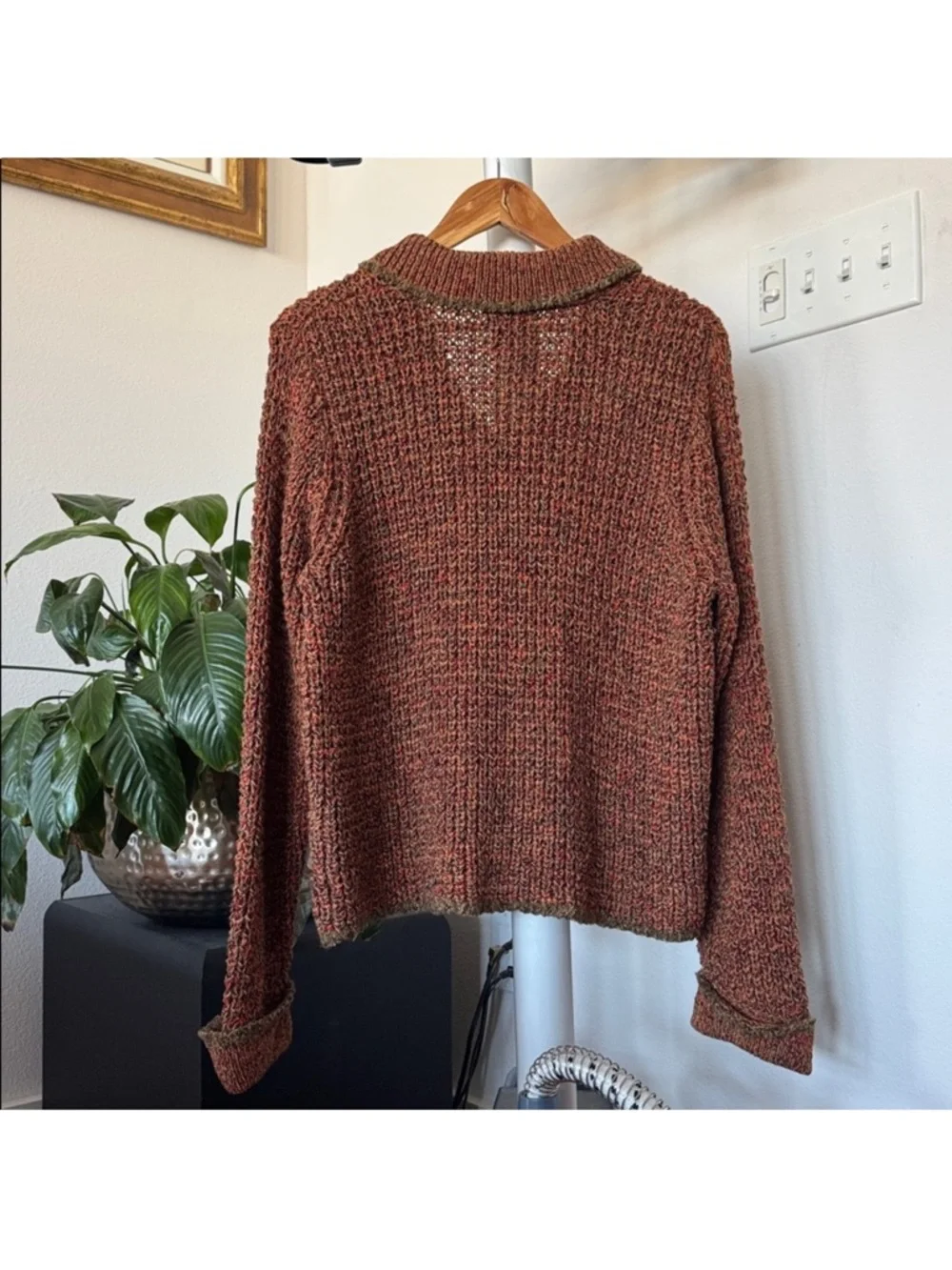 Sigrid Olsen Open Knit Button Front Sweater Cardigan Sz L Brown Orange Collared - Picture 7 of 9